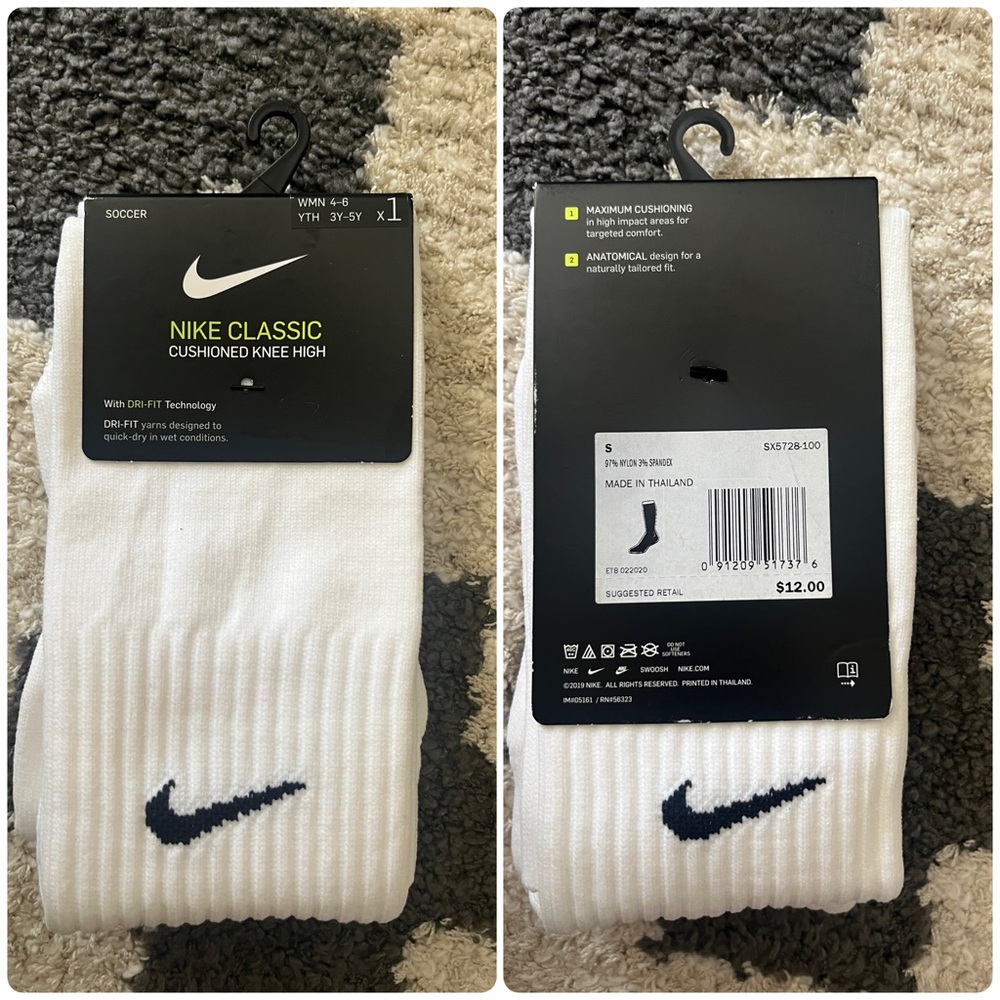 Nike White Knee High Soccer Socks with Black Logo